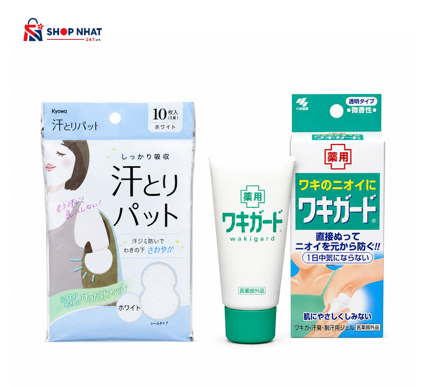 COMBO Chăm sóc cá nhân -  Gel Lăn Nách Kobayashi & Miếng Dán Thấm Hút Mồ Hôi Nách Kyowa Nhật Bản 