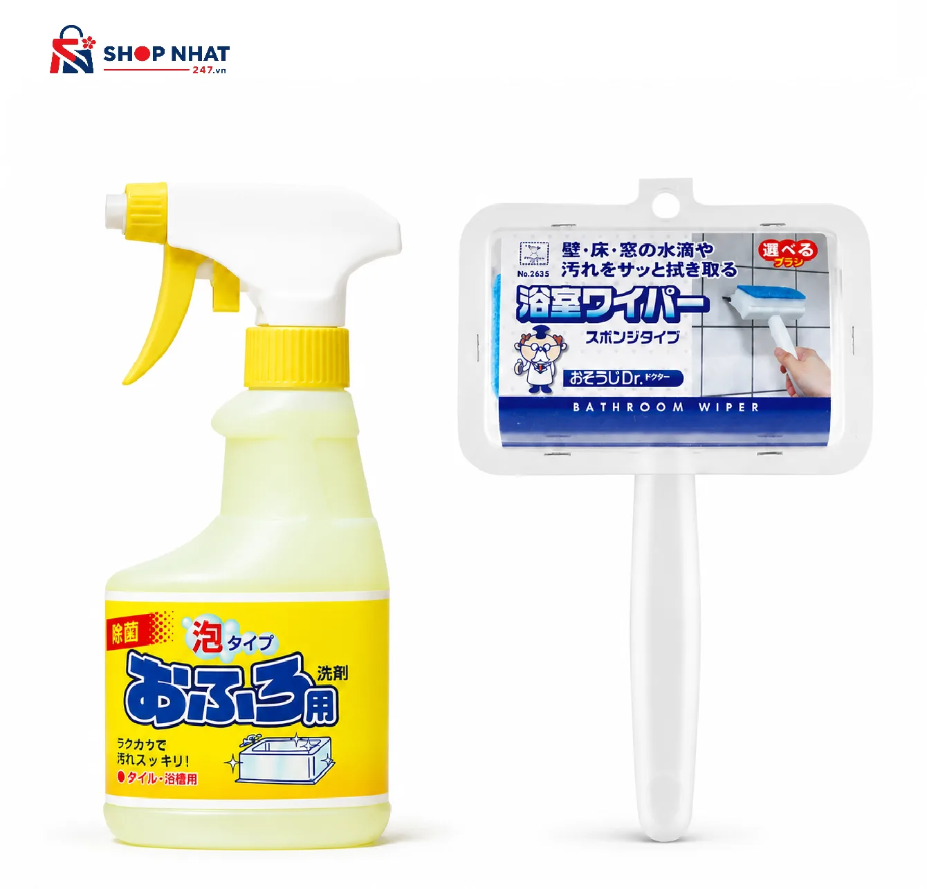 COMBO Vệ sinh - Chai Xịt Tẩy Rửa Nhà Tắm Dạng Bọt Rocket Soap 300ml kết hợp cùng Bàn Chải Chà Cửa Kính, Tường Gạch Men Nhà Tắm Kokubo