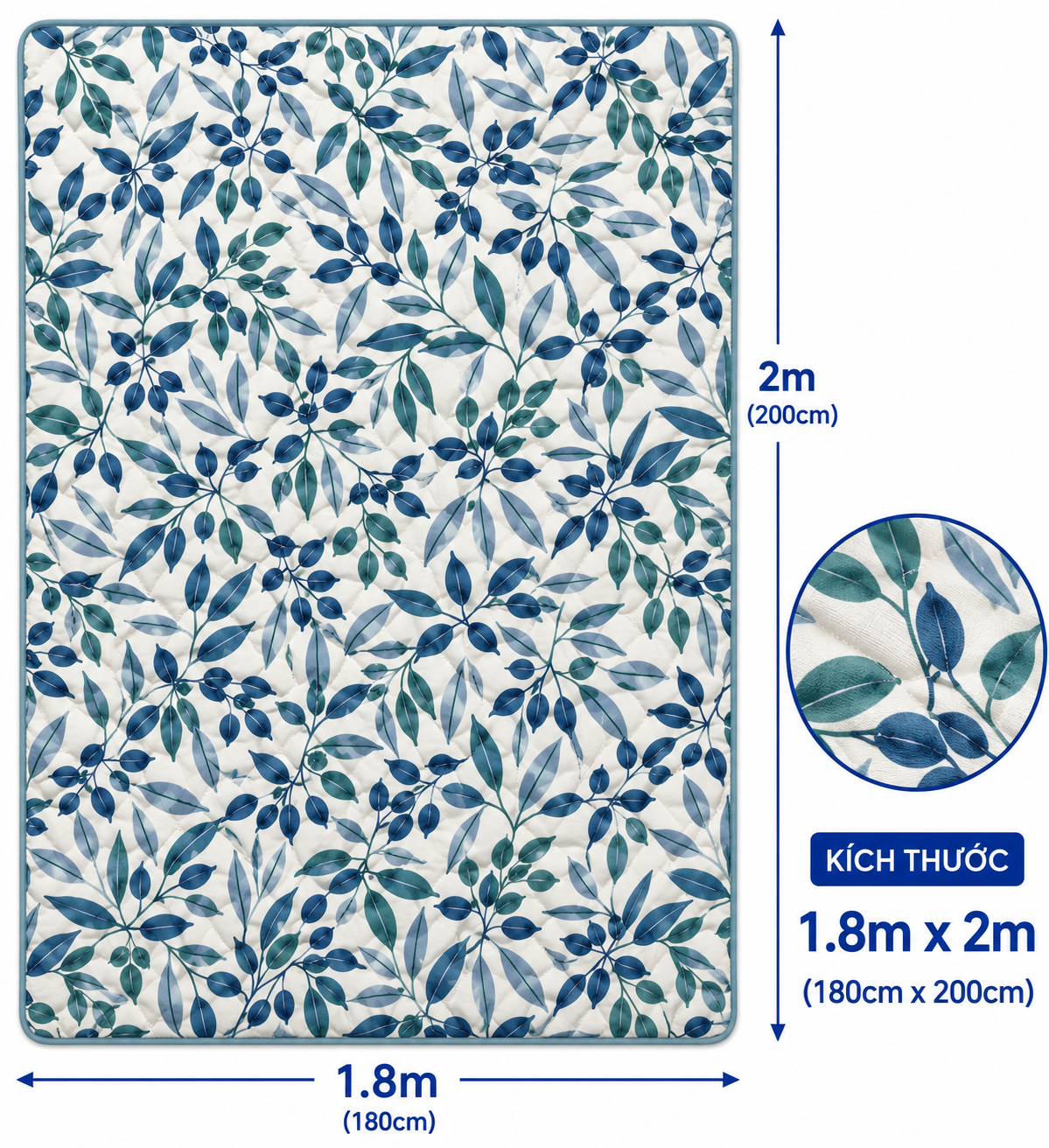 1.8m x 2m kèm 2 vỏ gối 