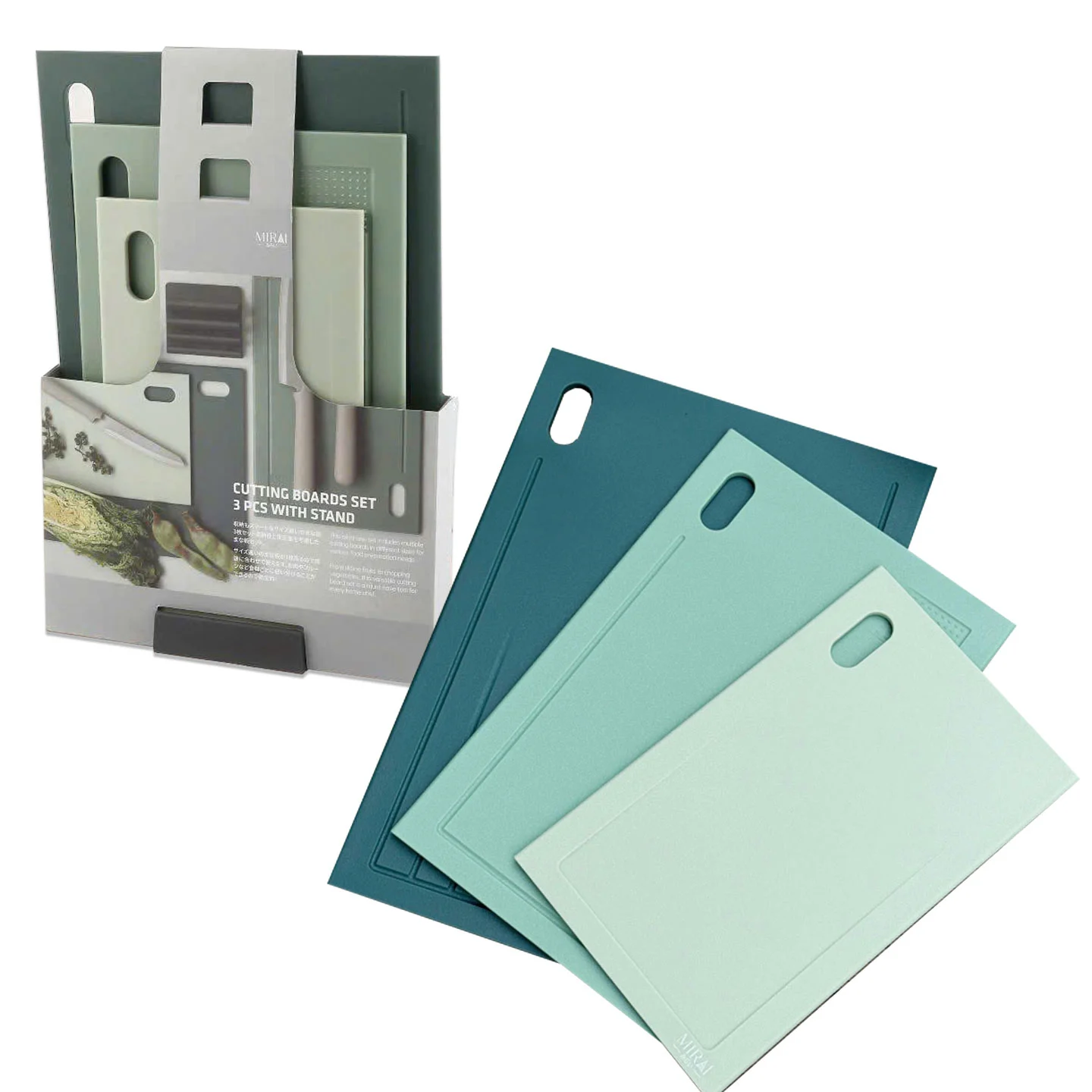 Set 3 Thớt Nhựa PP Mirai Cao Cấp Kèm Giá Đỡ 3 Size 3 Màu