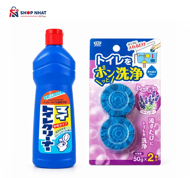 COMBO Vệ sinh - Nước Tẩy Rửa Nhà Vệ Sinh Rocket Soap 500ml Viên Thả Bồn Cầu Okazaki Hương Lavender Nhật Bản