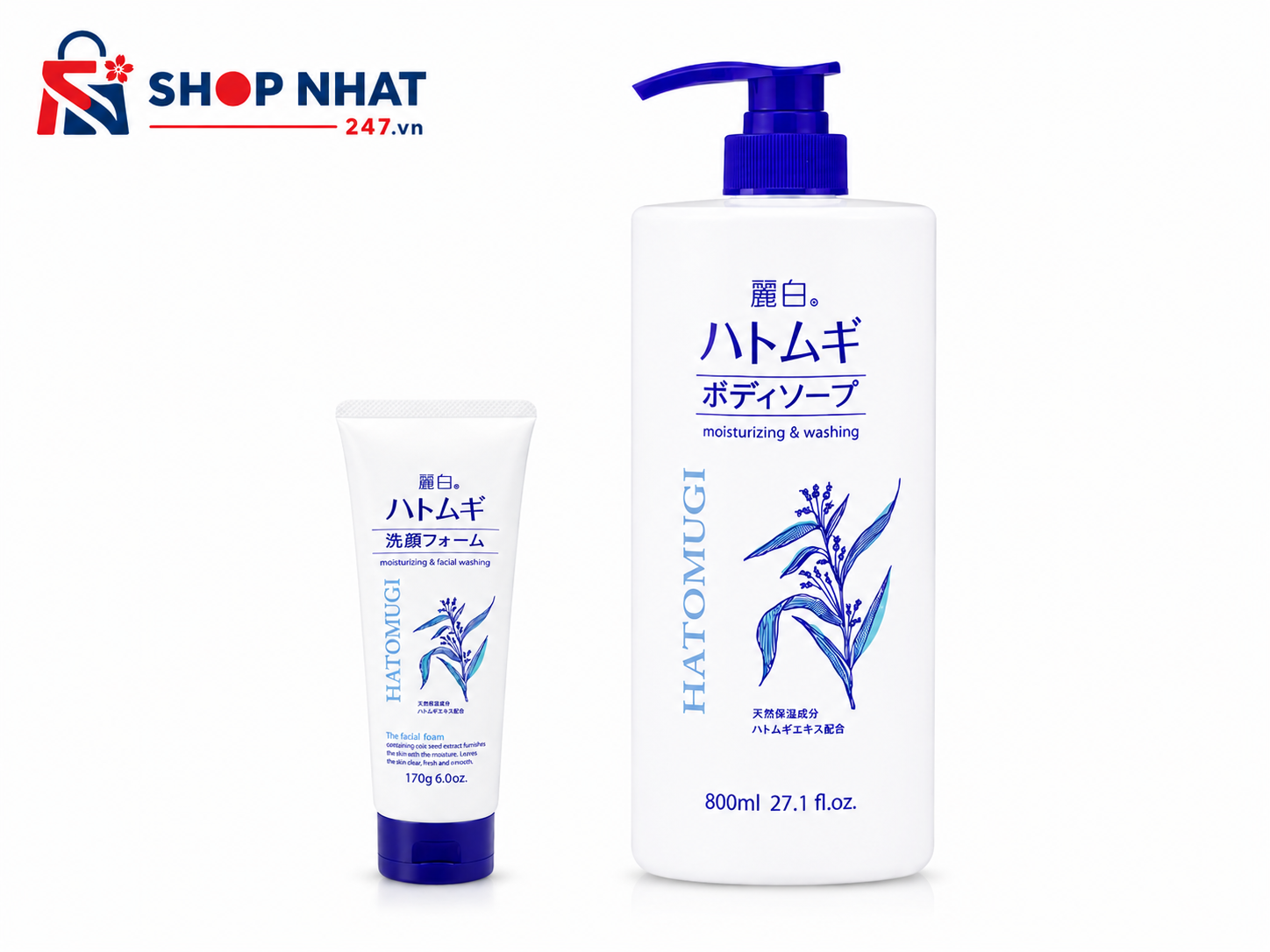 COMBO Làm đẹp - Sữa Tắm Hatomugi 800ml và Sữa Rửa Mặt Hatomugi 170g Nhật Bản 
