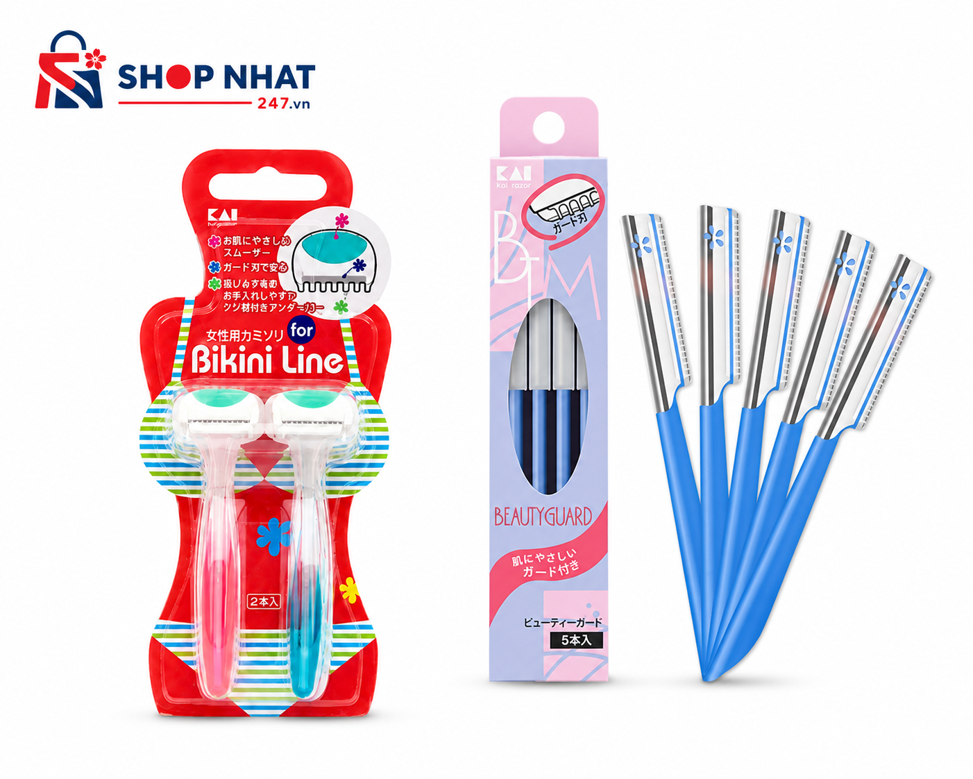 COMBO Làm đẹp - Dao Cạo Mặt và Set 2 Dao Cạo Vùng Bikini KAI Nhật Bản