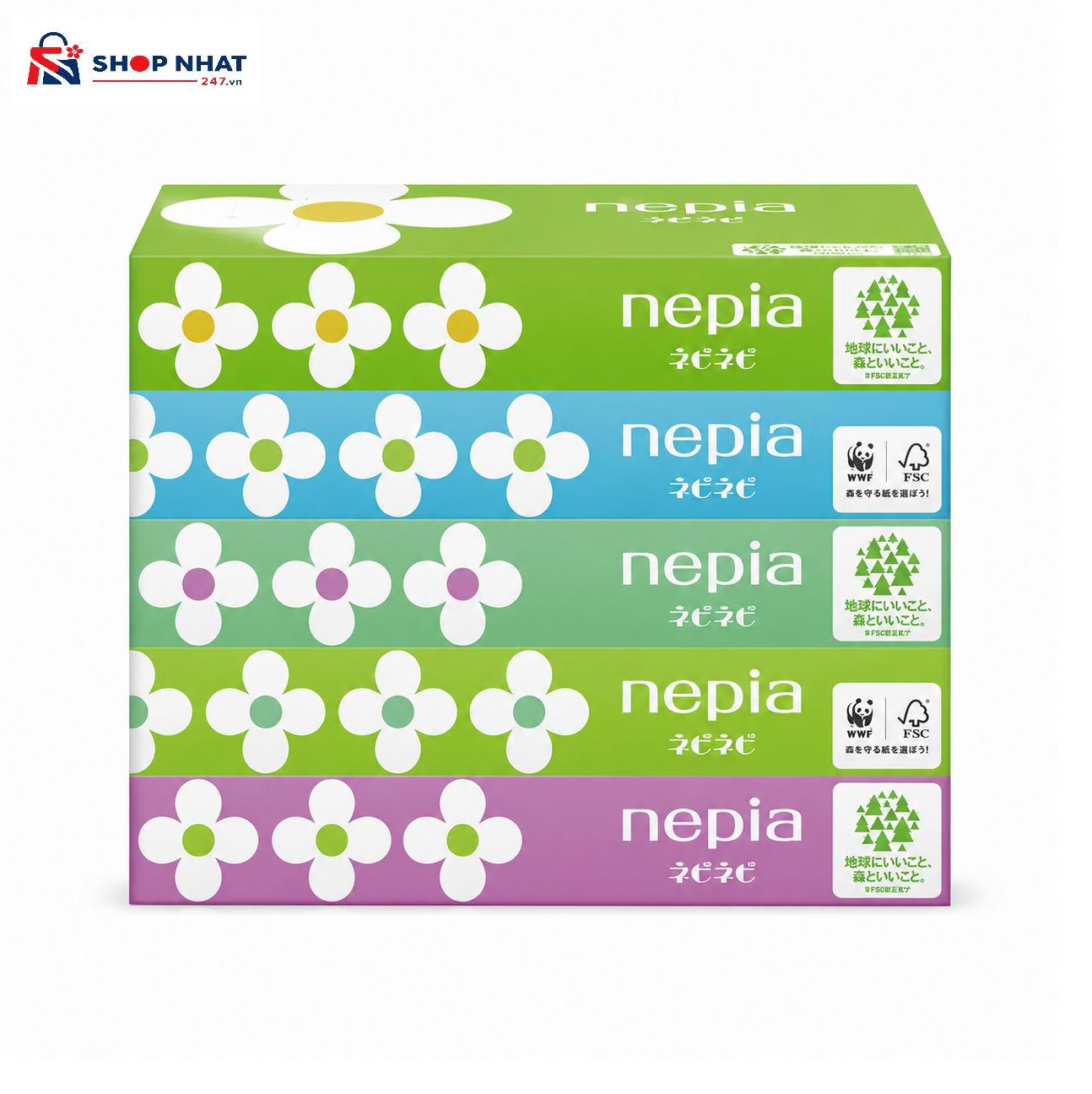 Khăn Giấy Hộp Nepia 100% Bột Giấy Nguyên Sinh 150 Tờ X 5 Hộp Nhật Bản