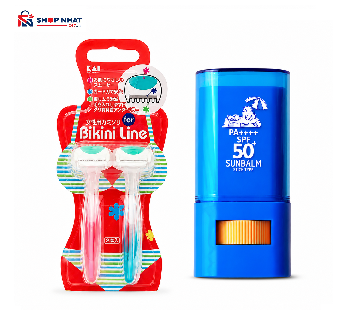 COMBO Du lịch - Kem Chống Nắng Dạng Thỏi Fresh UV Sun Balm & Set 2 Dao Cạo Vùng Bikini KAI