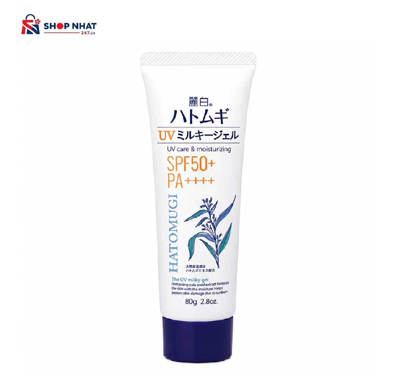  Kem Chống Nắng SPF50+ PA++++ UV Care & Moisturizing 80ml  Hatomugi  Nhật Bản 