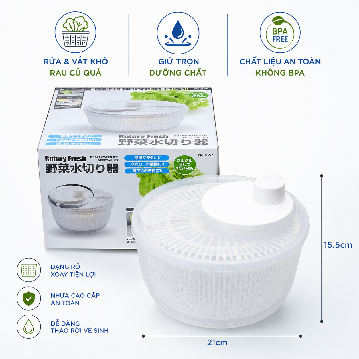 Rổ Quay Rau Nhật Bản Rotary Fresh C-57 PEARL