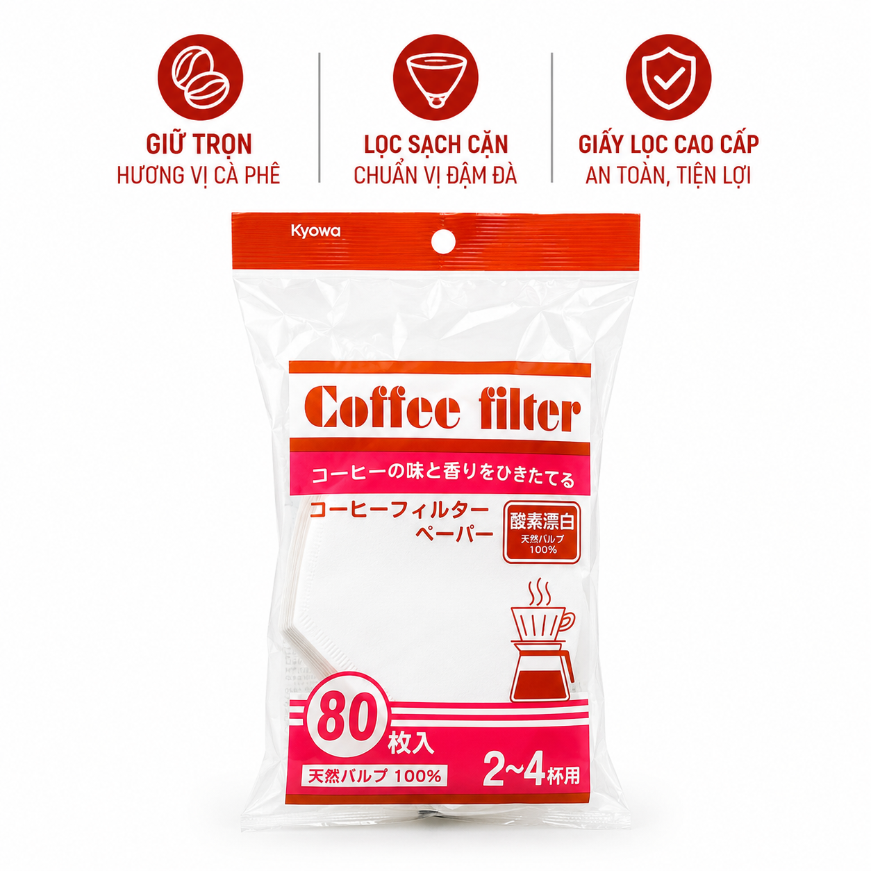 Giấy Lọc Cà Phê, Trà KYOWA Size L (80 Túi) Nhật Bản
