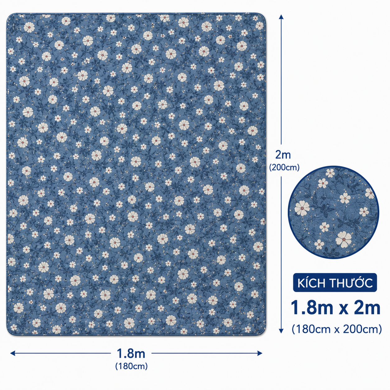1.8m x 2m kèm 2 vỏ gối 
