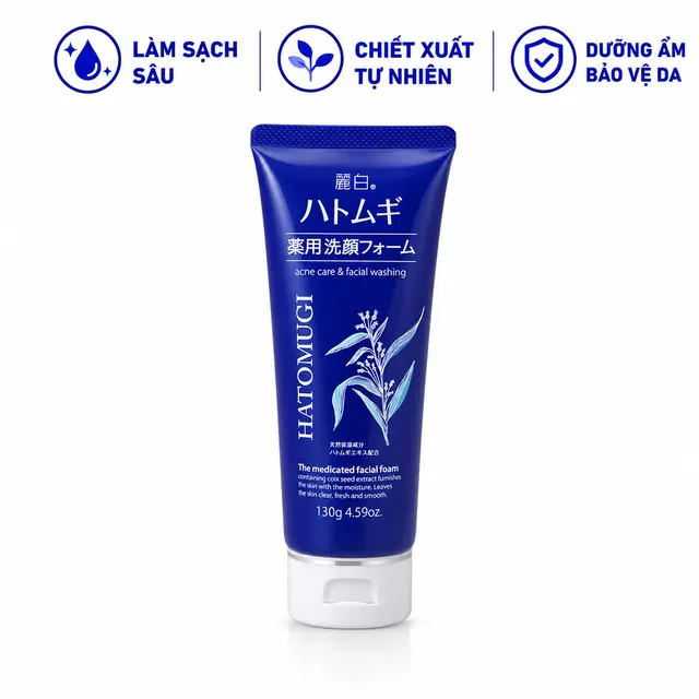 Sữa Rửa Mặt Hatomugi Xanh Tẩy Trang, Loại Bỏ Dầu Thừa 130g Nhật Bản