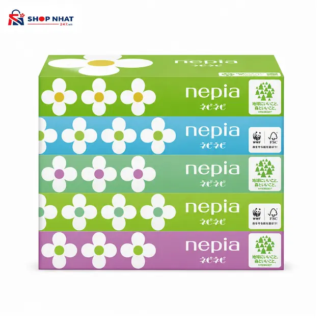 Khăn Giấy Hộp Nepia 100% Bột Giấy Nguyên Sinh 150 Tờ X 5 Hộp Nhật Bản