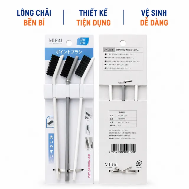 Set 3 Chổi Cọ Làm Sạch Khe Rãnh Mirai Nhật Bản