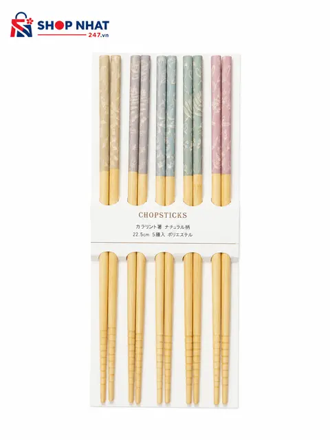 Đũa tre kháng khuẩn Hayashi họa tiết lá phối màu sắc (Set 5 đôi)