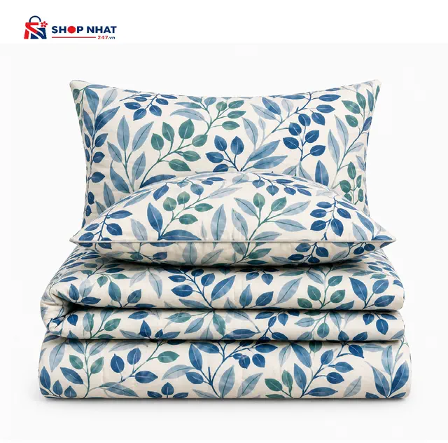 Chăn hè thu cotton chần bông cao cấp Kawa – mẫu lá xanh