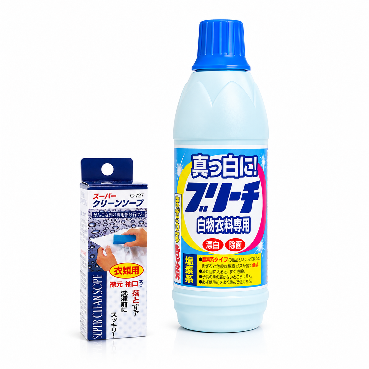COMBO Giặt giũ - Xà Phòng Thanh Giặt Cổ Áo Sanada 100g và Nước Tẩy Quần Áo Rocket 600ml Nhật Bản