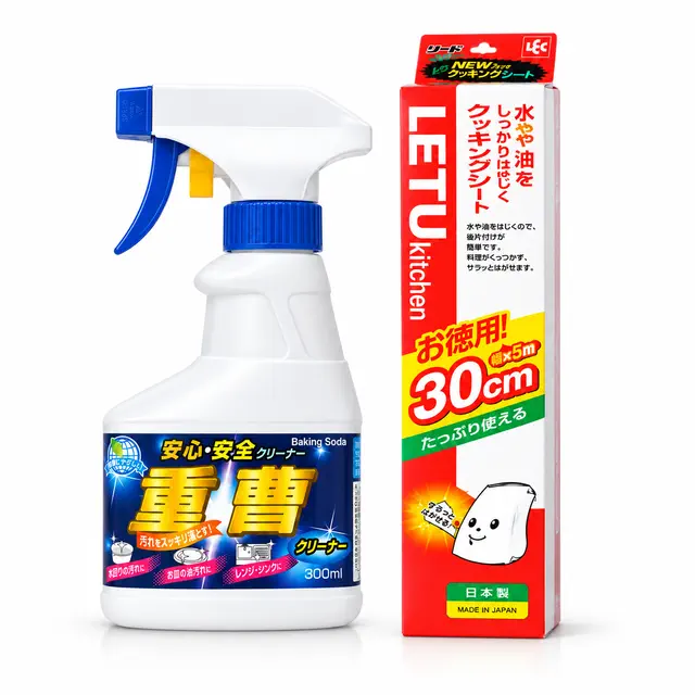 Combo Bếp Sạch Nhanh – Xịt Baking Soda Rocket 300ml + Mút Melamine HARUTO KOKUBO Thanh 30cm Nhật Bản